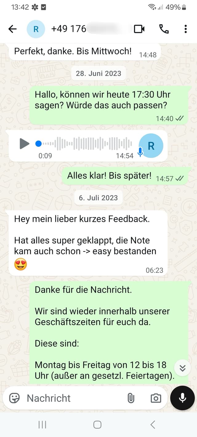 WhatsApp-Feedback Kundenstimme 70